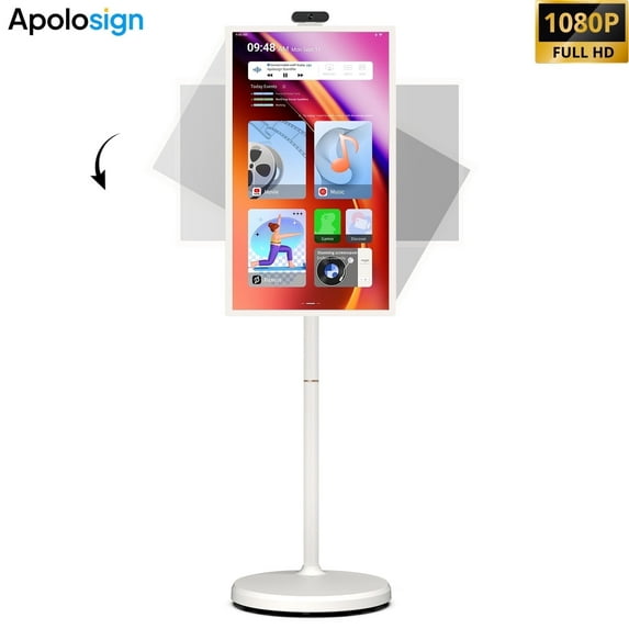 ApoloSign 32 inch FHD Smart Portable TV 2nd Gen, Touchscreen Monitor on Wheels, Android 14 With Google Play, 16gb Memory 128gb Storage, Built-in 15000mAh Battery, 8MP Camera