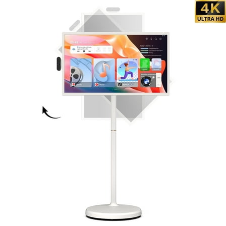ApoloSign 32 inch 4K UHD Smart Portable TV 2nd Gen, Touchscreen Monitor on Wheels, Android 15 with Google Play, 16gb Memory 256gb Storage, Built-in 15000mAh Battery, 8MP Camera