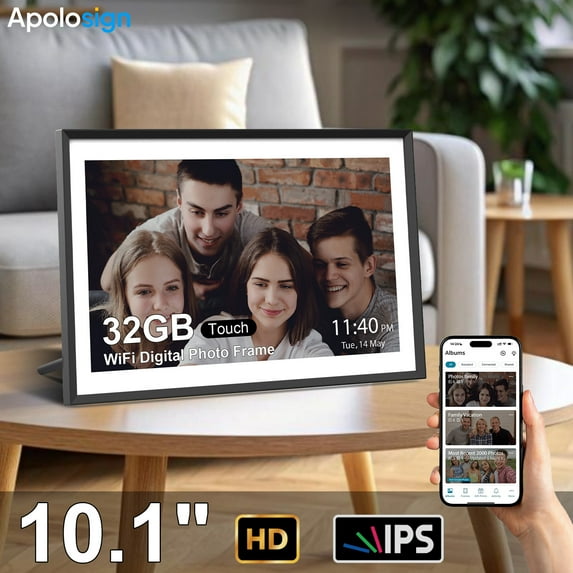 ApoloSign 10.1 inch WiFi Digital Photo Frame with Cloud Storage, Auto-Rotate, Mobile App & Email Sharing Via Nixplay Easy Setup