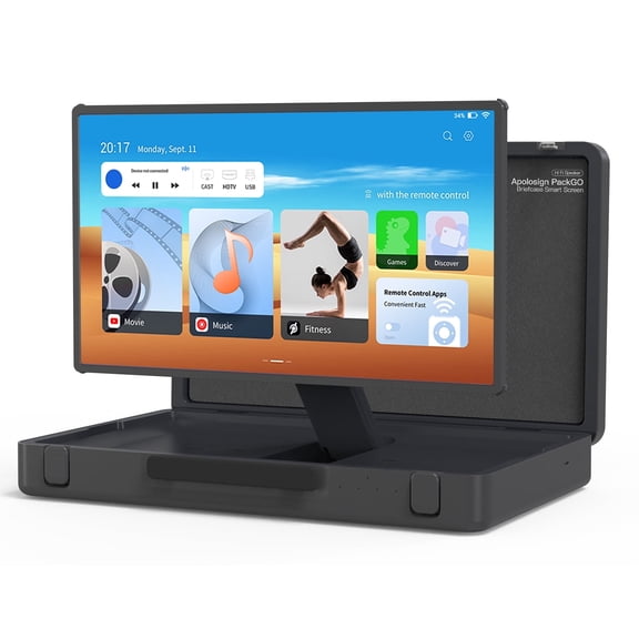 Apolosign PackGo 27" Smart Portable TV, Premium Briefcase Design 1080P Touchscreen, Android OS RK3588 8GB+128GB, 40W Hi-Fi Speakers, 6H Battery for Camping & Business