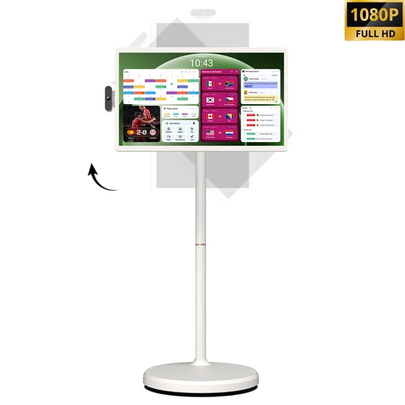 ApoloSign 24" Smart Portable TV (2nd Gen) - 1080P FHD Touchscreen, Android 15 (Google EDLA), 16GB(8+8) RAM, 128GB ROM, Built-in Battery, Rolling Tablet TV on Wheels for Home, Office & Gym