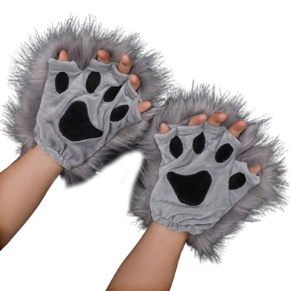 Apooke 1 Pair Paw Gloves for Cat Girls Accessory Kawaii Plush Wolf Paws Fingerless Winter Gloves for Cospla