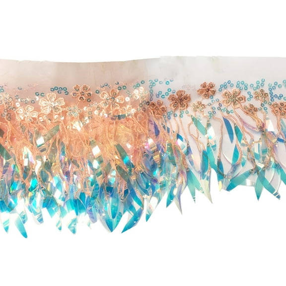 Apooke 1 Yard DIY Dance Party Dress Fabric Trims Fringe Tassel Sequins Lace Embroidered Ribbon Sewing Craft Clothes Accessories