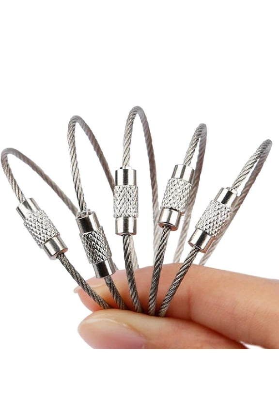 10 Pcs Stainless Steel Wire Keychains Luggage Label Loop Cables Key Rings Loop for Outdoor Hiking Home Car Keys