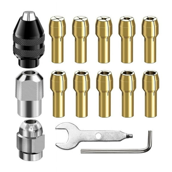 Apooke 15Pcs Drill Chuck Collet Set Copper Collet Chucks forDremel Rotary Tool 1/32" to 1/8" Replacement 4486 Drill Keyless Bit