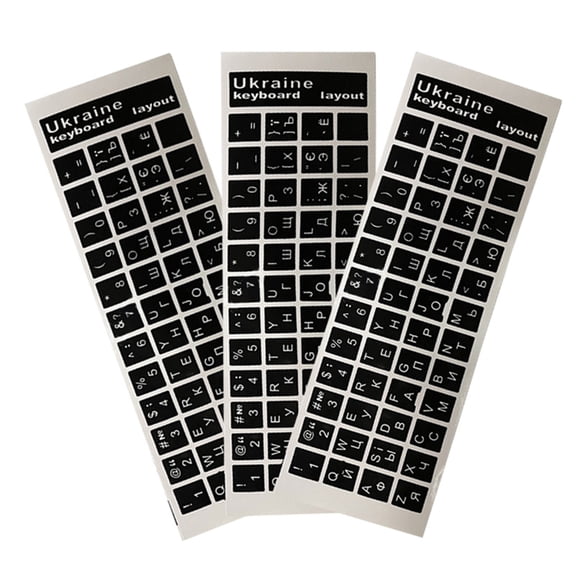 Apooke 3PCS Ukraine Language Ukrainian Keyboard Sticker Black/Clear Background White/ Blue Red Letters for Universal PC Laptop