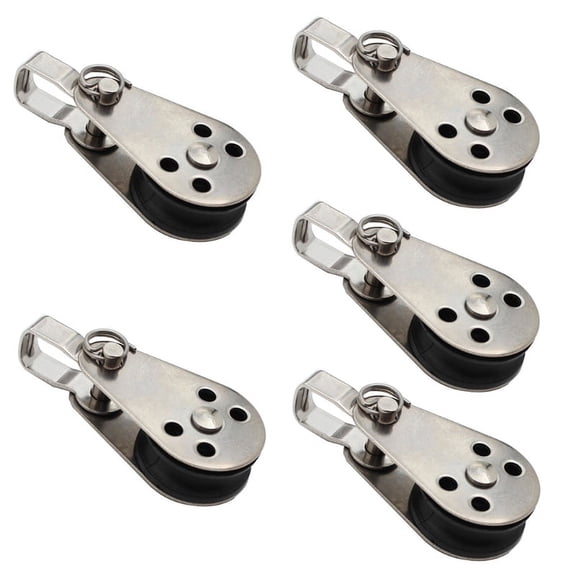 Apooke 5pcs Stainless Steel Pulley Block Hanging Wire Towing Wheel Swivel Lifting Rope for Crane Marine Sailing