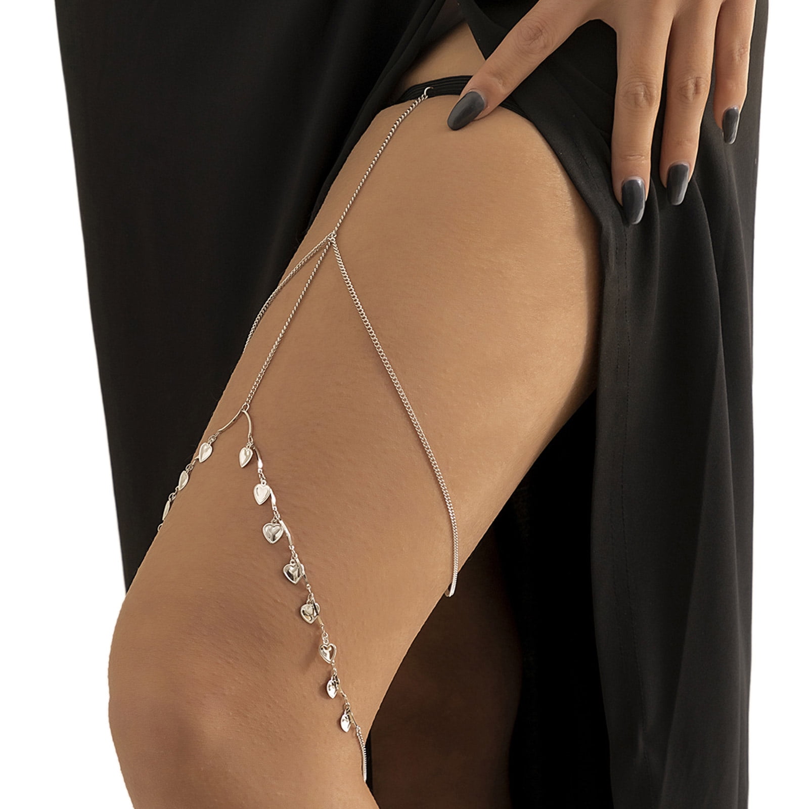 Sequin Leg Chain Adjustable Thigh Garter With Silver Tassel – For Parties &  Festivals Glitter Thigh Strap