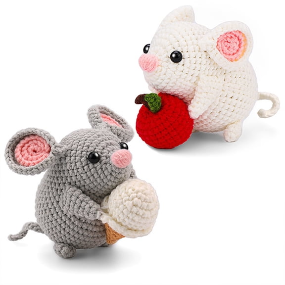 Apooke Cute Mouse Crochet Yarn Set Crochet Kits Crochet Kits Beginner Crochet Kits with Step-by-Step Instruction for Kid