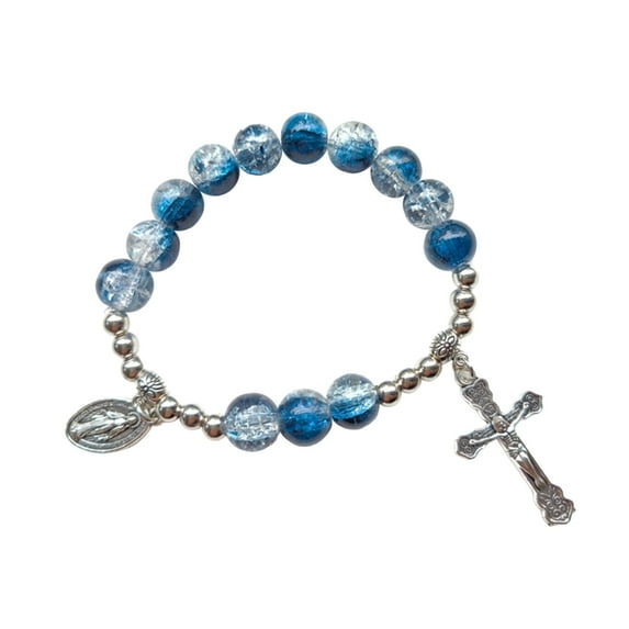Apooke Delicate Glass Crystal Religious Jewelry Religious Wristwear Cross Bracelets Elastics Bracelets Faith Charm Bracelets