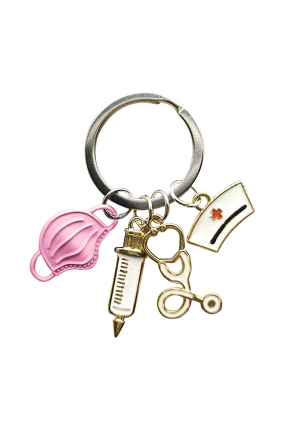 Doctor Keychain Medical for Key Ring Injection Syringe Stethoscope Nurse Cap Keychain Medical Gift DIY Jewelry Hand