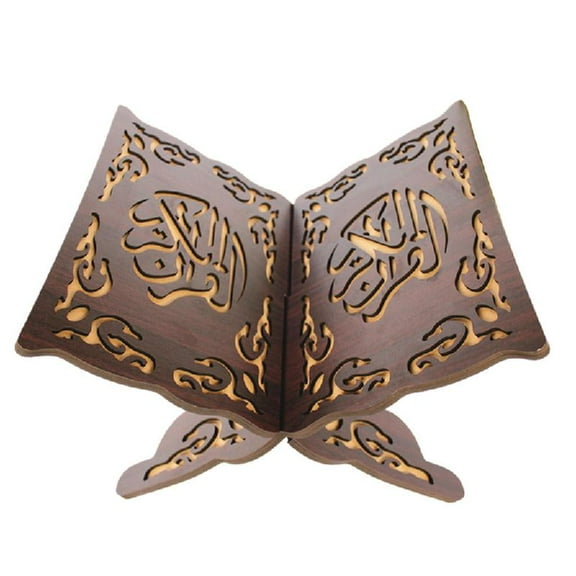 Apooke Eid Mubarak Wooden Carved Reading Bookshelf Quran Stand Holder Islam