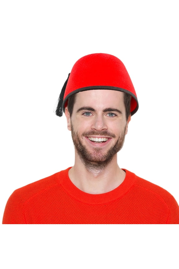 Men Moroccan Fez Hat Felt Turkish Hat Ottoman Tarboosh Hat with Black Tassels Ethnic Hat Universal Ottoman Turkish Hat