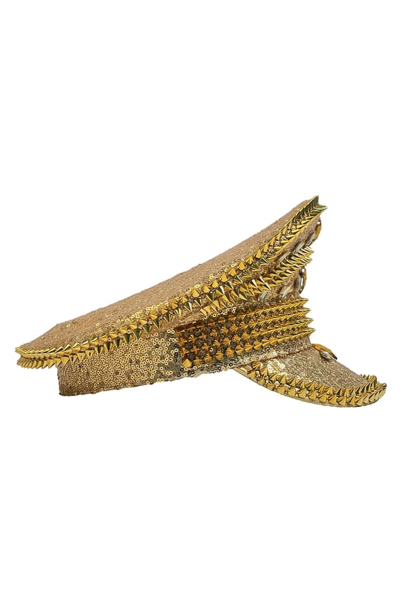 Military Hat with Rhinestone Captain Sergeants Hat Luxurious Music Festivals Festival Birthday Party Rivet Hat