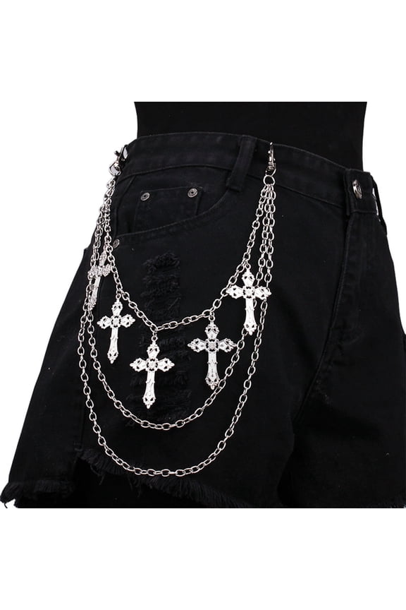 Multi-Layer Harajuku Hip Hop Cross Punk Chain Belt Jeans Pants Chain for Egirl Eboy Gothic Aesthetic Accessories