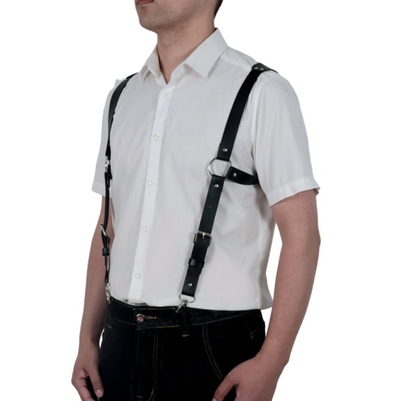 Apooke PU Leathers Suspenders for Men, Vintage Men Harness Punk Apparels Strap Chest Shoulder Belt Accessories