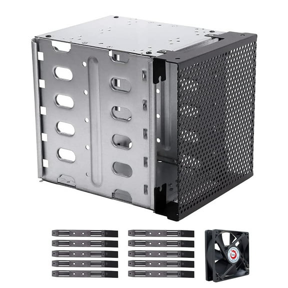 Apooke Stainless Steel Hard Drive Cage, 5.25" to 5x 3.5" Rack SAS for Computer SATA HDD Hard Driver Tray Rack with Fan Space