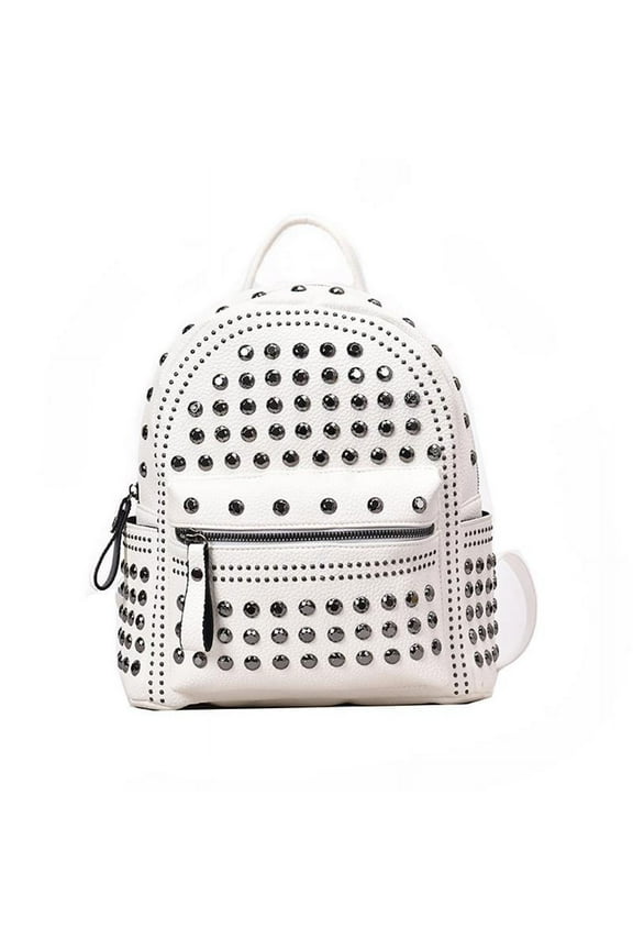 Vintage Rivet Studded Backpack Solid Color School Bag Waterproof Satchel All-match for School University