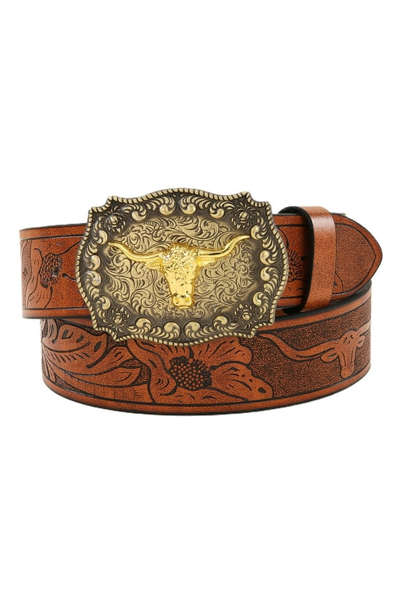 Vintage Western Belt Longhorn Bull Belt Buckle Belt Cowboy Belts For Men Western With Big Buckle Jeans Belt Belt