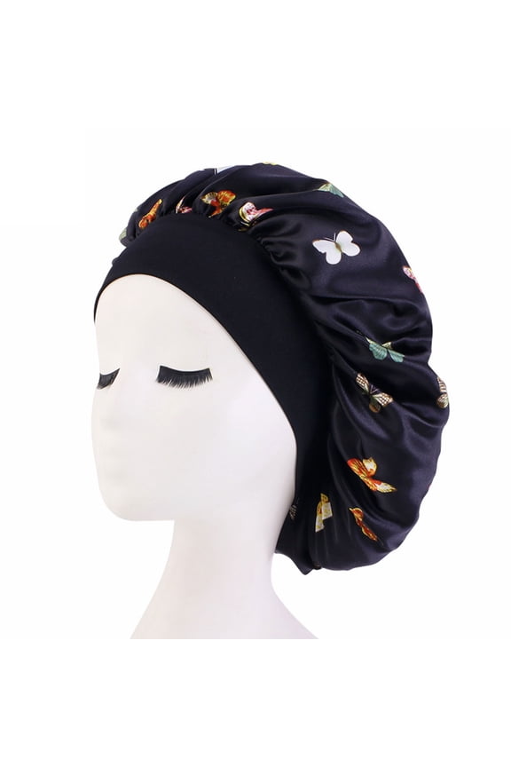 Wide Brim Nightcap Headband for Butterfly Print Satin Hair Bonnet Chemotherapy Hat Haircare Turban Hat for Women Men