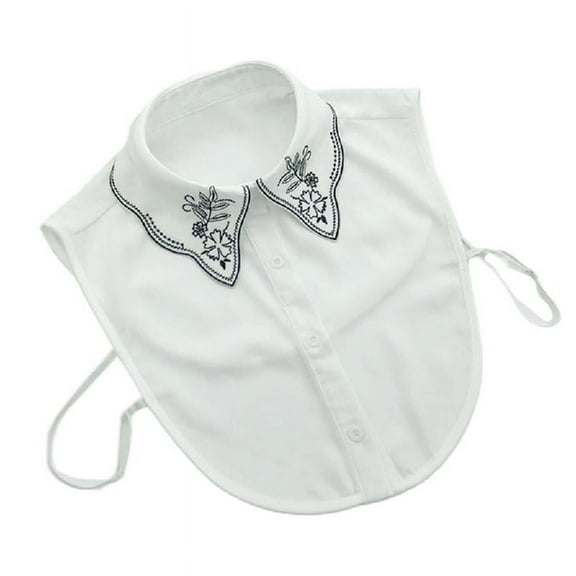 Apooke Women Black White Chiffon Half Shirt Embroidered Floral False Collar Dickey Top