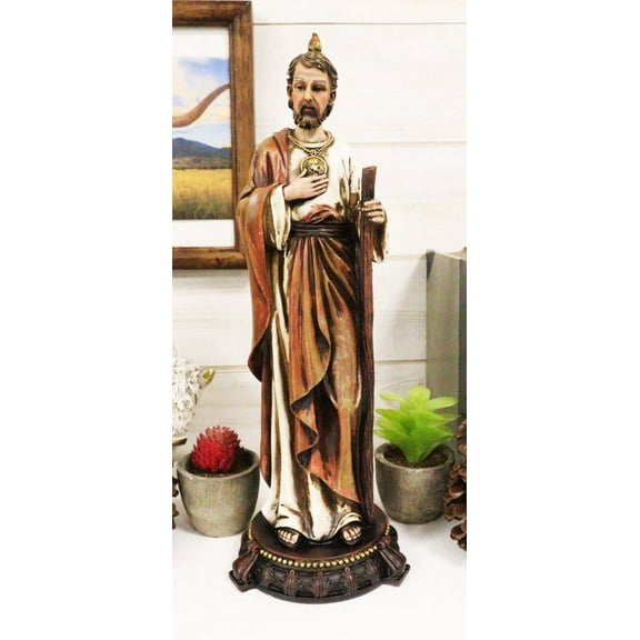 Apostle Saint Jude Thaddeus With Holy Spirit Fire Wearing Brown Robe Figurine