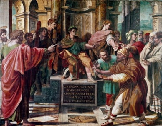 Apostle healing blind man in front of Roman emperor Canvas Art - (18 x 24)