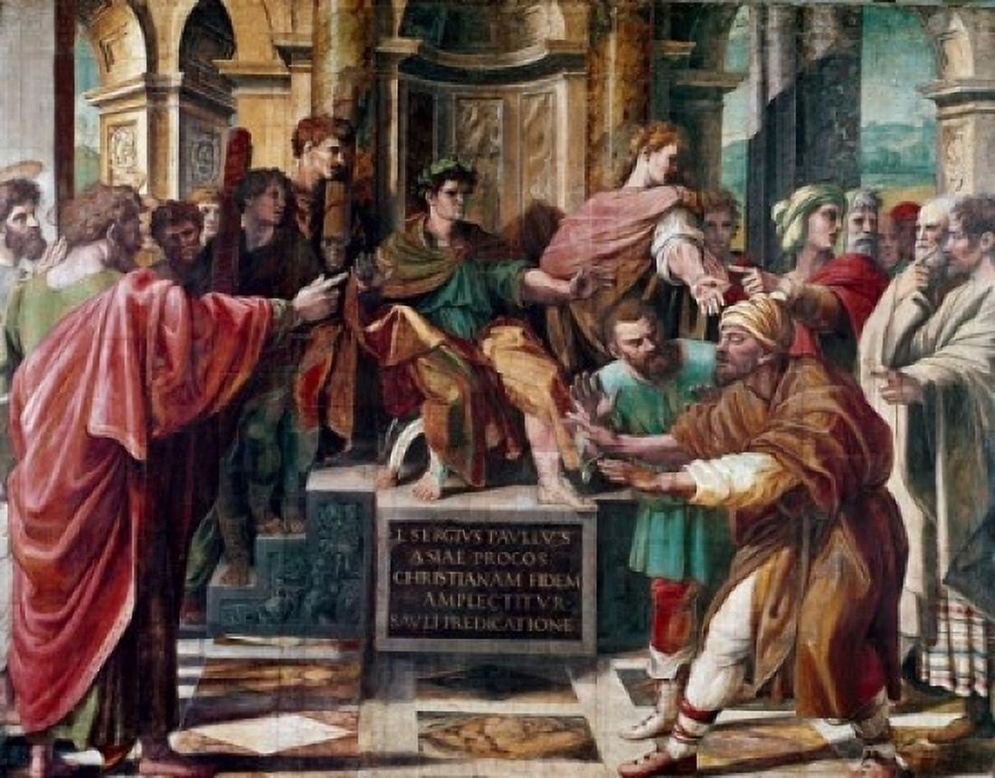Apostle healing blind man in front of Roman emperor Canvas Art - (24 x 36)