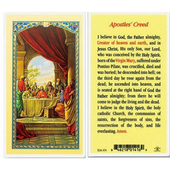 Apostles' Creed Laminated Catholic Prayer Holy Card with Prayer on Back, Pack of 25
