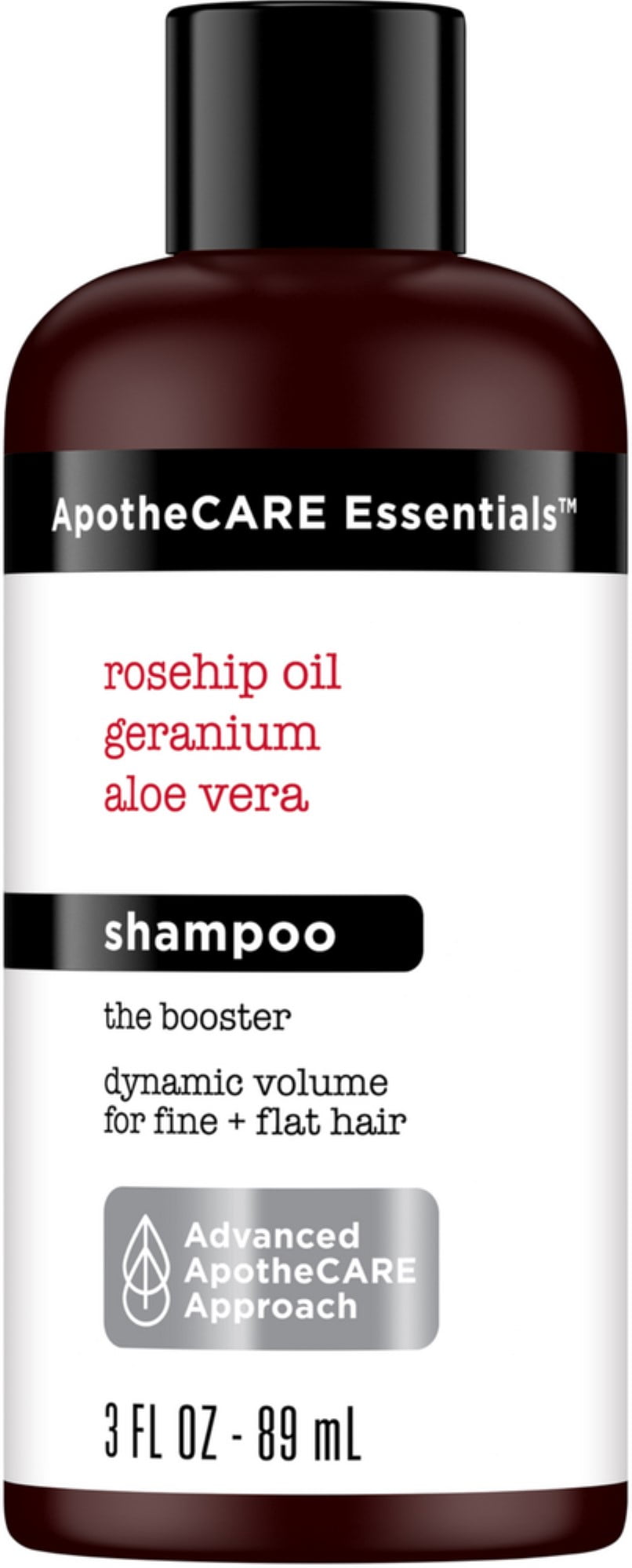 ApotheCARE Essentials The Booster Travel Shampoo Aloe Vera, Rosehip Oil, Geranium 3 oz (Pack of 3)