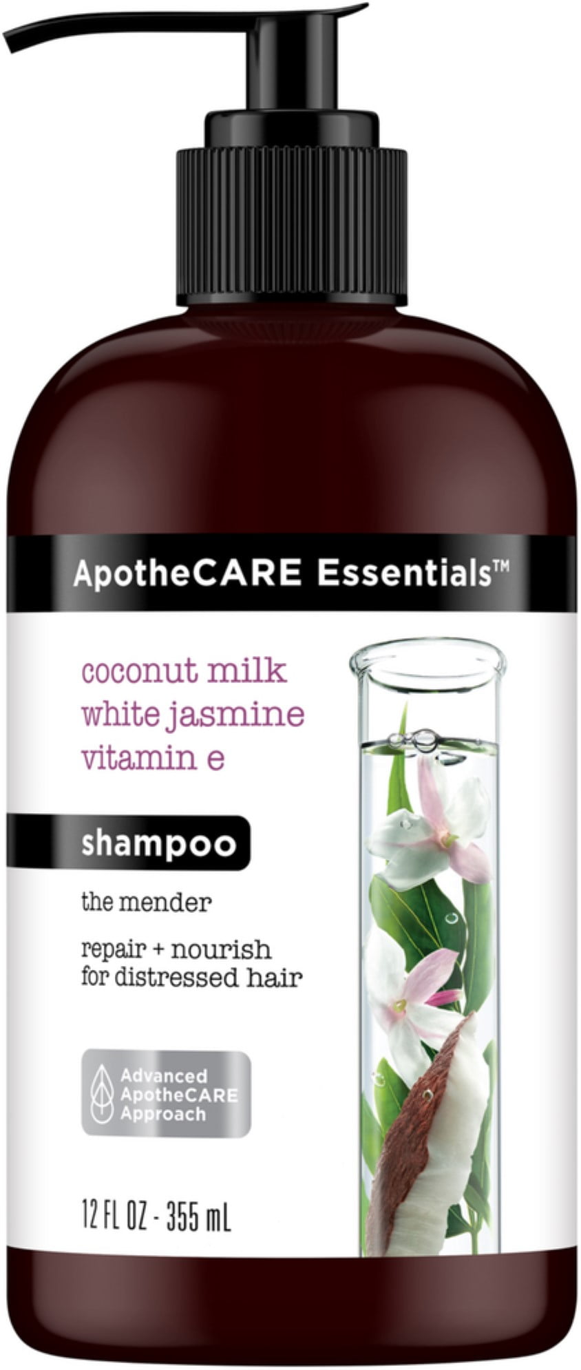 ApotheCARE Essentials The Mender Shampoo Coconut Milk, White Jasmine, Vitamin E 12 oz