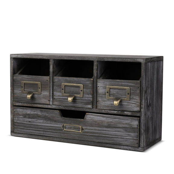 Apothecary Cabinet with 4 Drawer - Vintage Rustic Wood Desktop Organizer for Home & Office Supplies - Tabletop Wooden Storage for Catalog, Jewelry, Card, Craft & Tools