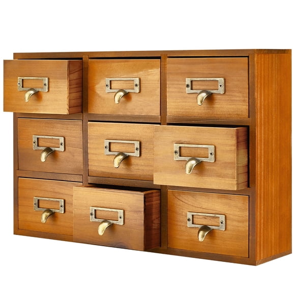 Apothecary Cabinet with Drawers - 16 Vintage Apothecary Drawers Desktop Organizer for Home & Office - Wooden Tabletop Library Card Catalog Cabinet Storage for Jewelry, Makeup & Tools, Brown