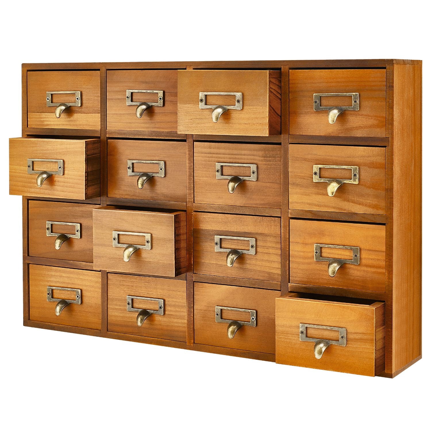 Apothecary Cabinet with Drawers - 16 Vintage Apothecary Drawers Desktop Organizer for Home & Office - Wooden Tabletop Library Card Catalog Cabinet Storage for Jewelry, Makeup & Tools, Brown