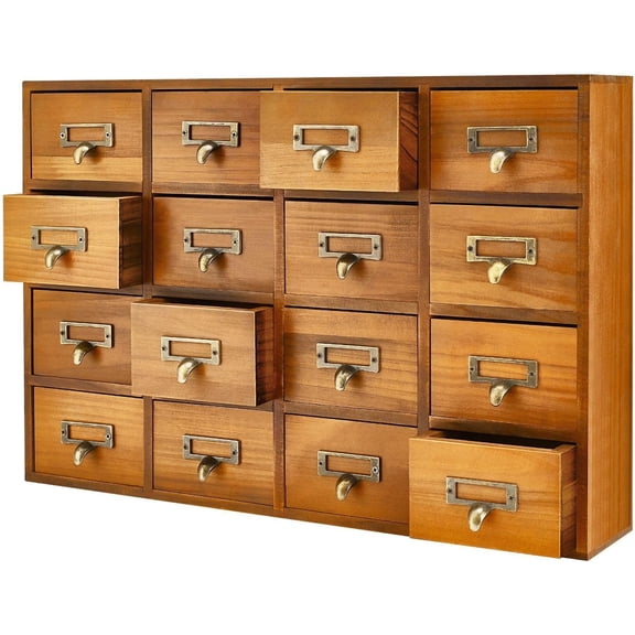Apothecary Cabinet with 16 Drawers Brown Wooden Tabletop Organizer