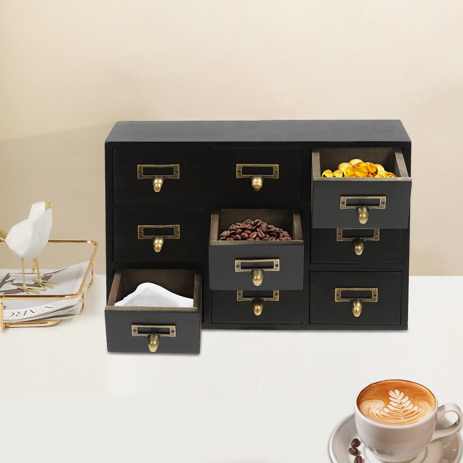 Apothecary Chest & Wooden Medicine Drawer Organizer Box with 9