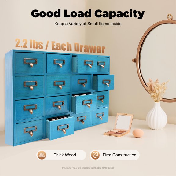 Apothecary Chests and Cabinets, 16 Drawers Apothecary Cabinet, Herb Storage Box, Wooden Desk Drawer Organizer