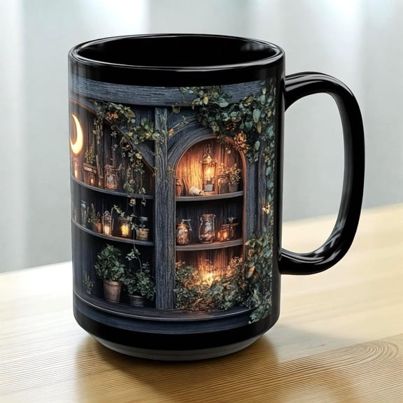 Apothecary Gothic Bookshelf Mug Witchy Dark Academia Coffee Cup 11oz Ceramic Decor Moody Botanical Bookish Decor