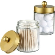 Apothecary Jars Bathroom Storage Organizer - Cute Qtip Dispenser Holder Vanity Canister Jar Glass with Lid for Cotton Swabs,Rounds,Bath Salts,Makeup Sponges,Hair Accessories/Black（2 Pack）