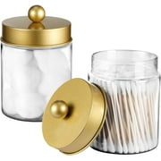 Apothecary Jars Bathroom Vanity Storage Organizer Set -Countertop Canister Plastic Acrylic Jar - Farmhouse Decor Qtip Holder for Cotton Swabs,Makeup Sponges,Flossers,Paper Clips-Black (6)
