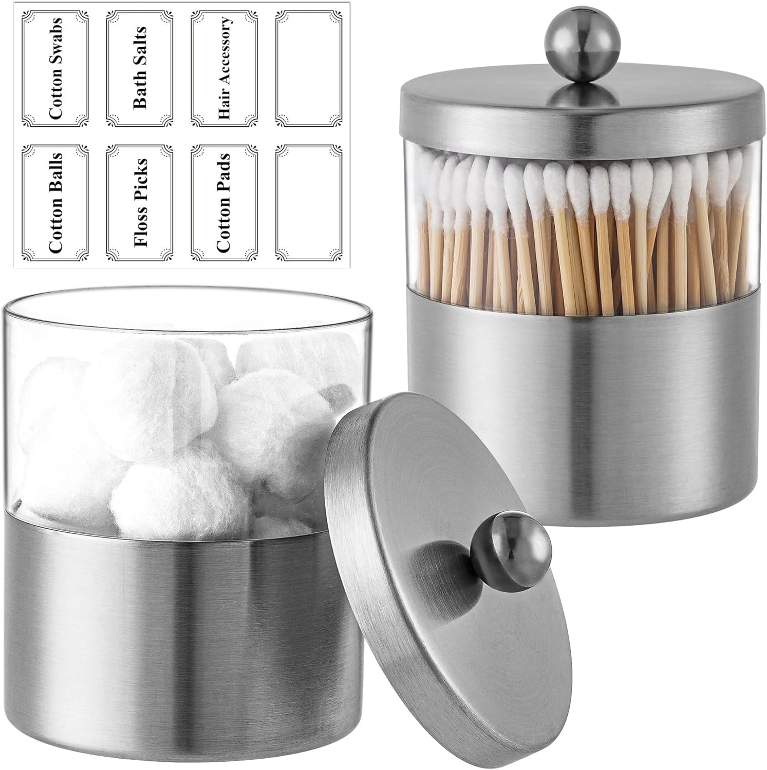 Apothecary Jars, Qtip Holder - Brushed Stainless Steel Bathroom Jar ...