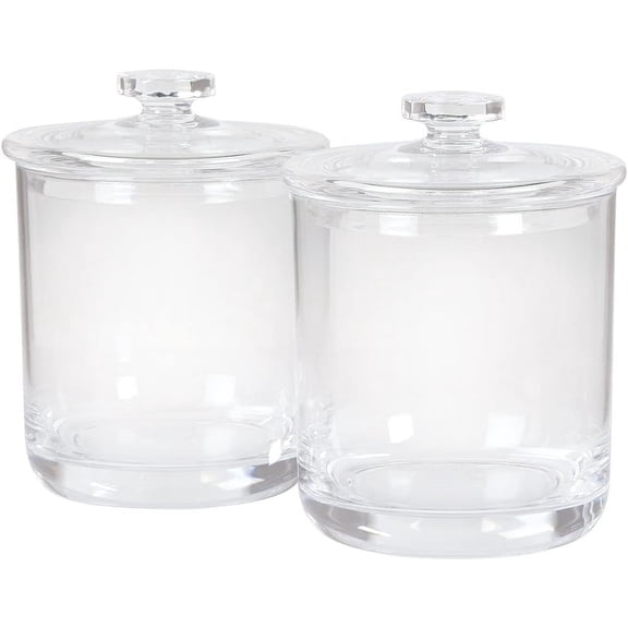 Apothecary Jars with Lids, Set of 2 15 Oz Storage Containers for Bathroom, Kitchen and Office, 4.5" x 3.5"