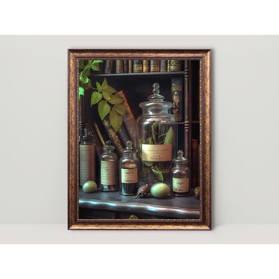 Apothecary Vintage Jars, Dark Academia Aesthetic, Kitchen Wall Art, Antique, Goth Cottagecore Room Decor, Witchy Art 13, Stretched Canvas Size 8x12
