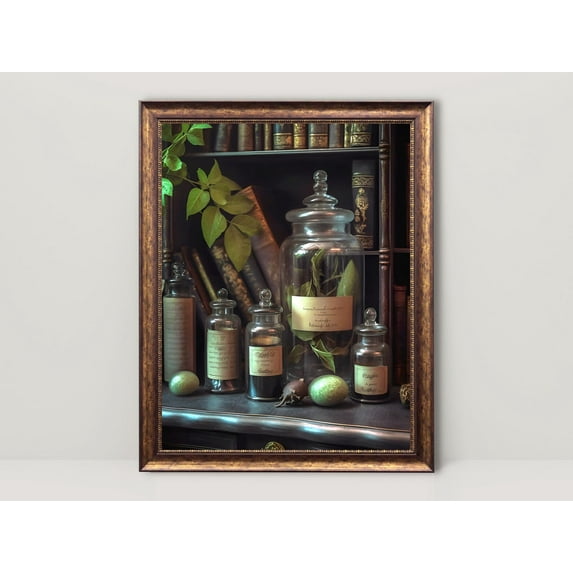 Apothecary Vintage Jars, Dark Academia Aesthetic, Kitchen Wall Art, Antique, Goth Cottagecore Room Decor, Witchy Art Home Decor, 24x36 UNFRAMED
