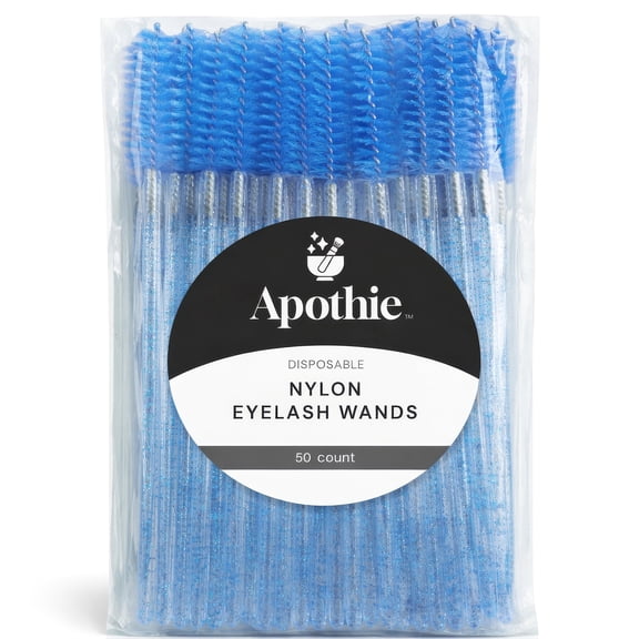 Apothie 50 Pieces Nylon Traditional Disposable Mascara Eyelash Wands Blue Crystal- Eyebrow & Lash Extension Spoolie Brushes, Comb Separator, Microblading Tool, Applicator