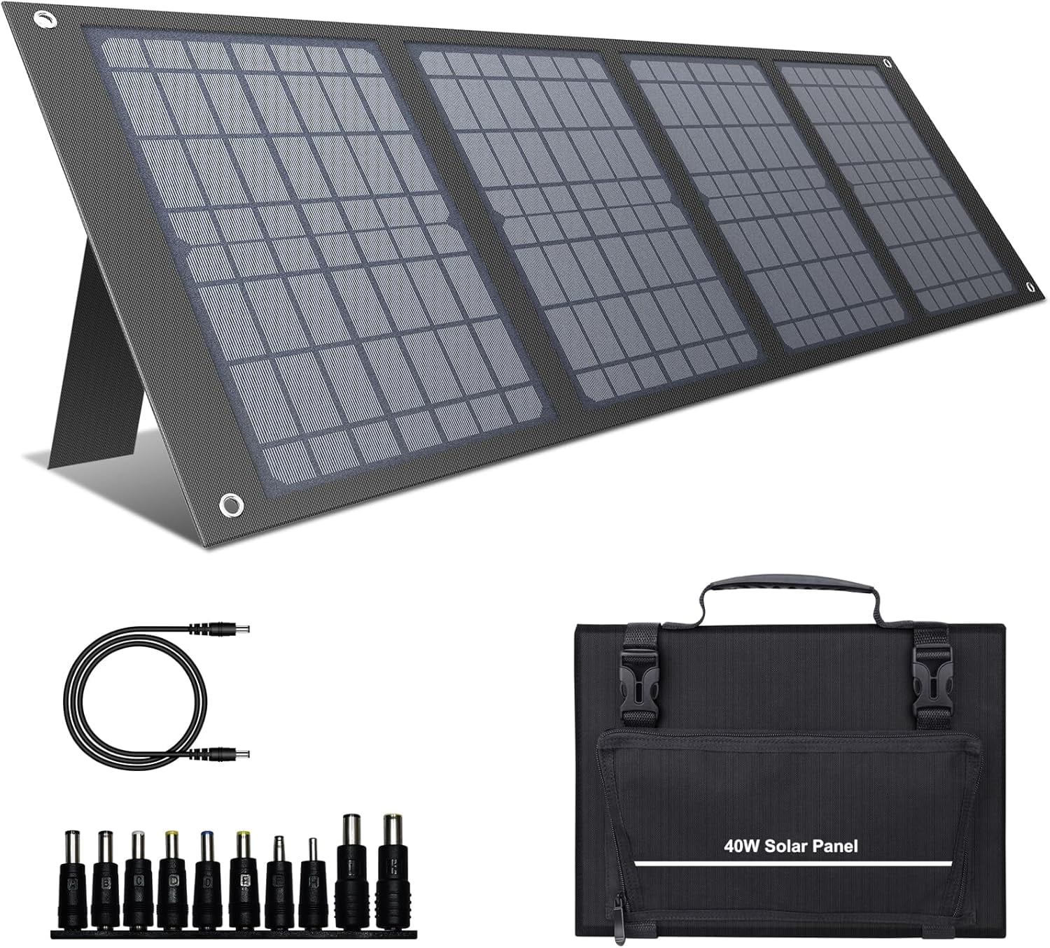 40W Portable Solar Panels, Foldable Solar Panel Charger for 100-300W Portable Power Station, with Adjustable Kickstands, DC 12-15V Output, USB 3.0 Port for Camping Van RV Trip