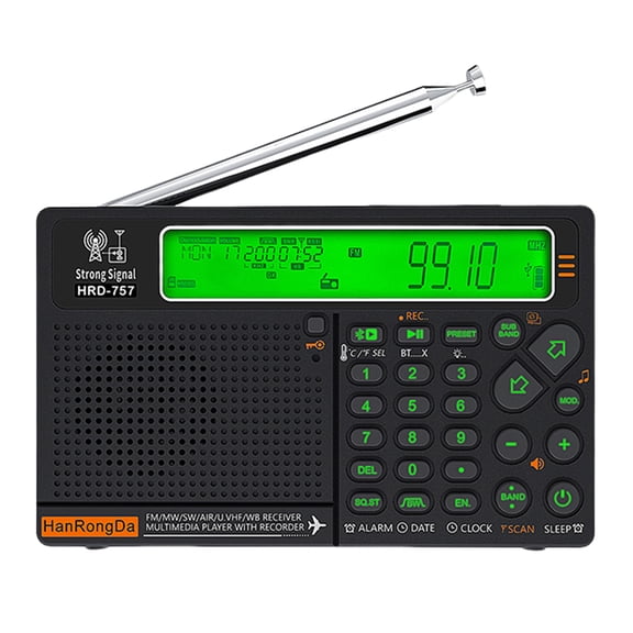 App Control Am/fm/sw Worldband Radio 2500mAh Shortwave Longwave Radio With Lcd Display Support Bt Tf Card Flashlight For Home Outdoor (Green Backlight )