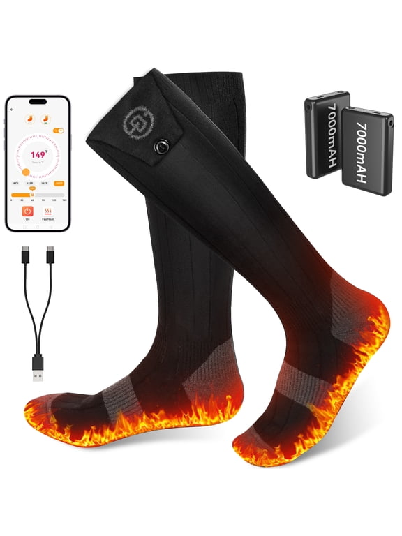 App-Controlled Heated Socks for Men & Women – 7000mAh Rechargeable Battery, Up to 10 Hours of Warmth, 360° Heating & Washable – Winter Foot Warmers for Camping, Skiing, Fishing, Hunting