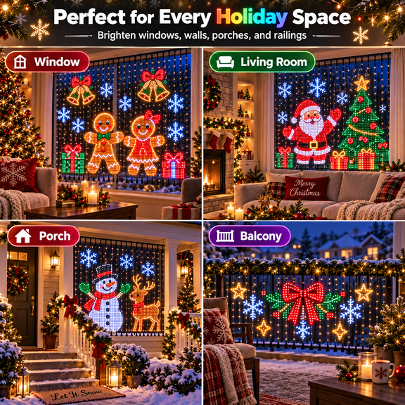 App Controlled LED Curtain Lights, Animated Christmas Wall and Window Display with Preloaded Scenes, Remote Lighting Modes and Brightness Control