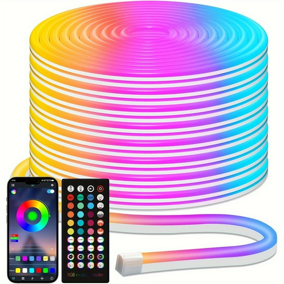 App & Remote RGB LED Neon Rope Lights, IP65 Waterproof Flexible Strip, Music Sync 300+ Colors 213 Modes, USB Powered for Indoor Outdoor Bedroom Party Christmas Decor